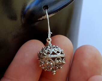 Traditional Croatian Hook Earrings, Oxidized Silver Earrings, Filigree Ball Earrings, Dubrovnik Earrings, Handmade Vintage Earrings