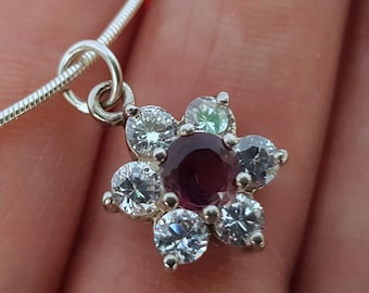 Flower Pendant, Amethyst  Pendant,  Violet Stone Pendant w CZ, Purple Pendant, February Birthstone, Sterling Silver