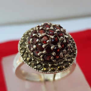 Flower Ring, Red Gemstone Ring, Garnet Ring, Burgundy Red Ring, Sterling Silver Ring, Womens ring Prong Ring, Cocktail Ring, Statement Ring