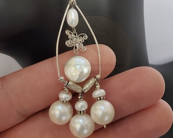 Orecchini A Lampadario In Argento 925 Con Perle Similoro | Gioielli Da Sposa Lunghi E Ipoallergenici