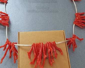 Unique Coral Branch Necklace, Precious Mediterranean Coral Necklace, Chandelier Necklace, Statement Necklace, Bib Necklace, Natural Coral