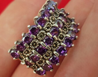 Natural Amethyst Ring w Marcasite, Sterling Silver Ring, Retro Ring, Violet Stone Rings, Purple Ring, Gemstone ring February Birthstone Ring