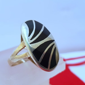 Black Enamel Ring, Sterling Silver Ring, Black Stripe Ring, Black Ring, Handmade Ring