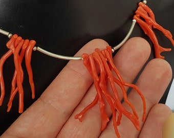 Unique Coral Branch Necklace, Precious Mediterranean Coral Necklace, Chandelier Necklace, Statement Necklace, Bib Necklace, Natural Coral