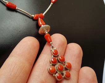 Mediterranean Coral Necklace, Red Coral Necklace, Untreated Natural Coral Pendant Necklace, Sterling Silver necklace Unique Handmade Jewelry