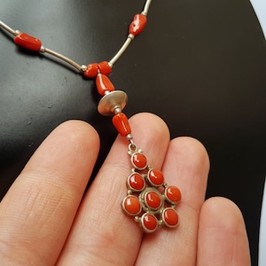 Mediterranean Coral Necklace, Red Coral Necklace, Untreated Natural Coral Pendant Necklace, Sterling Silver necklace Unique Handmade Jewelry