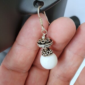 Sterling Silver Earrings, White Coral Earrings, White Dangle Earrings, White Stone Earrings, Natural Coral Jewelry, Filigree Earrings