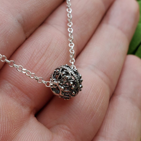 Traditional Croatian Necklace, Dubrovnik Slider Pendant Minimalist Necklace, Floating Solitaire Pendant Sterling Filigree Ball Necklace