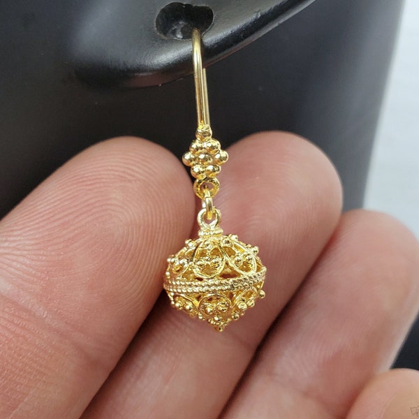 Traditional Croatian Filigree Ball Earrings, 24k Gold Plated Dangle Earrings, Dubrovnik Jewelry, Gold Plated Sterling Silver Ball Earrings