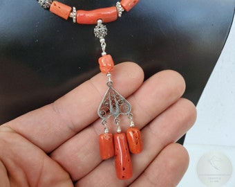 Traditional Croatian Filigree Necklace, Mediterranean Coral Necklace, Dubrovnik Jewelry, Salmon Red Coral Necklace, Natural Coral Necklace