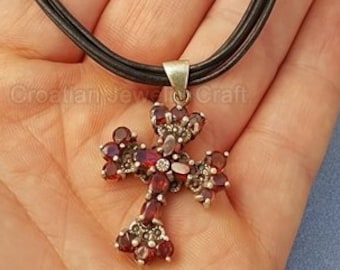 Red Garnet Cross Pendant Necklace, Victorian Cross, Antique Style Garnet Cross Necklace, Red Cross, Red Stone Pendant, Gothic, Spiritual