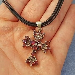 Red Garnet Cross Pendant Necklace, Victorian Cross, Antique Style Garnet Cross Necklace, Red Cross, Red Stone Pendant, Gothic, Spiritual