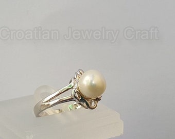 Anillo de perla blanca, anillo de perla natural, perla blanca, anillo de piedra natal de junio, anillo de junio, anillo de plata maciza, anillo de plata esterlina