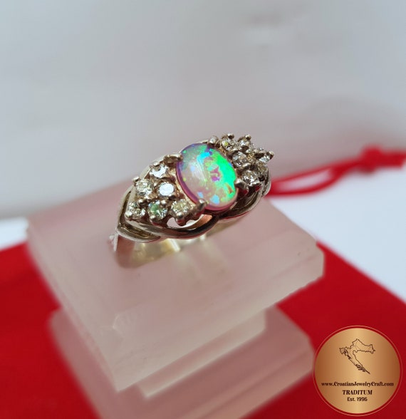 Fire Opal Ring w Zircon, Sterling Silver Ring, Flower Ring, Pink Opal Ring, Rose CZ Ring, October Birthstone Ring, Women's Ring, Bezel Ring