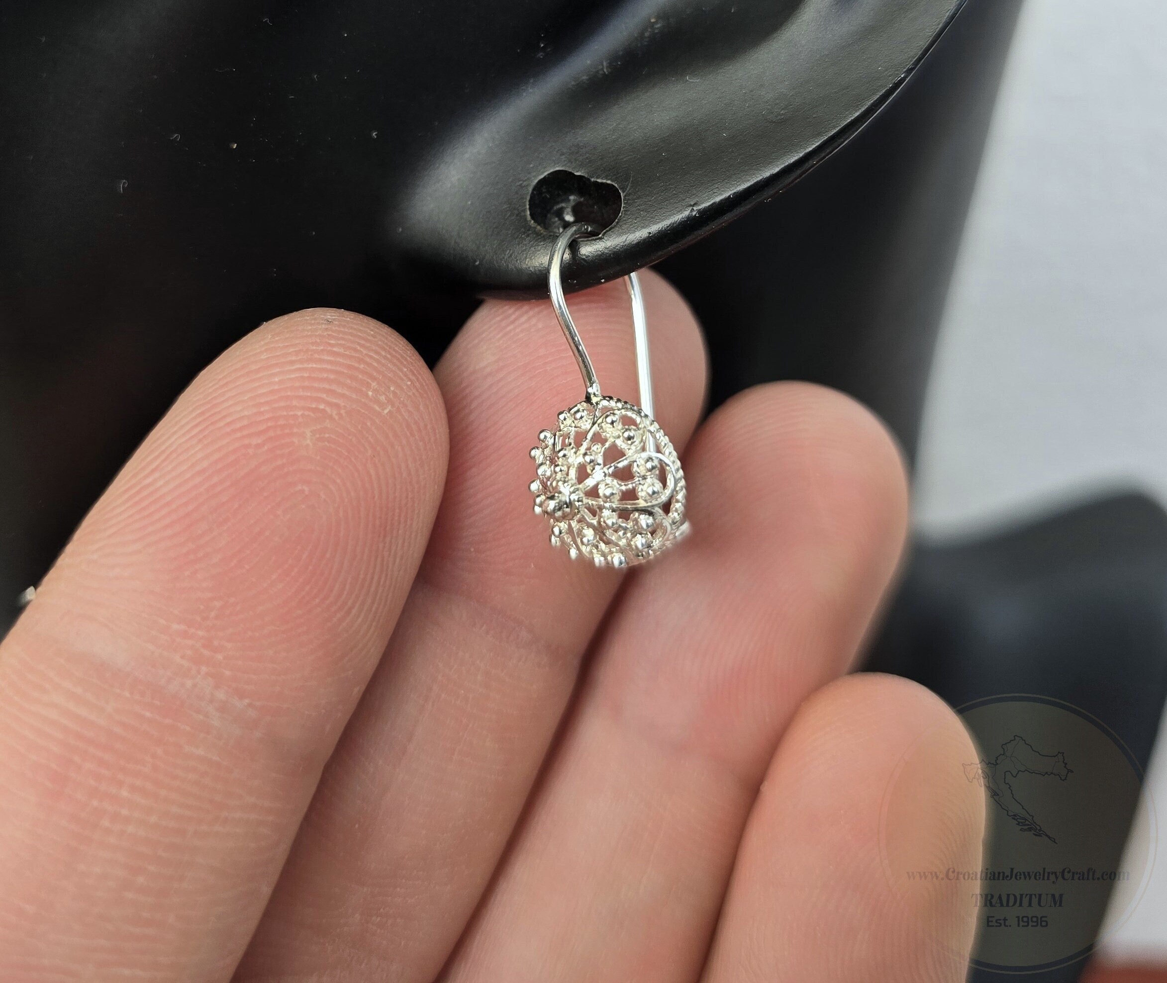 Traditional Croatian Earrings, Filigree Half Ball Earrings, Sterling Silver Earrings, Metalwork Earrings, Filigree Earrings, Wedding Jewelry