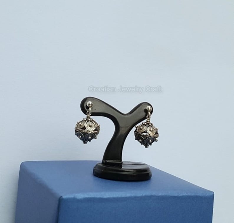 Dubrovnik Earrings Sterling Silver Filigree Earrings Croatian Earrings Handmade Dangle Earrings Simple Silver Triple Ball Earrings