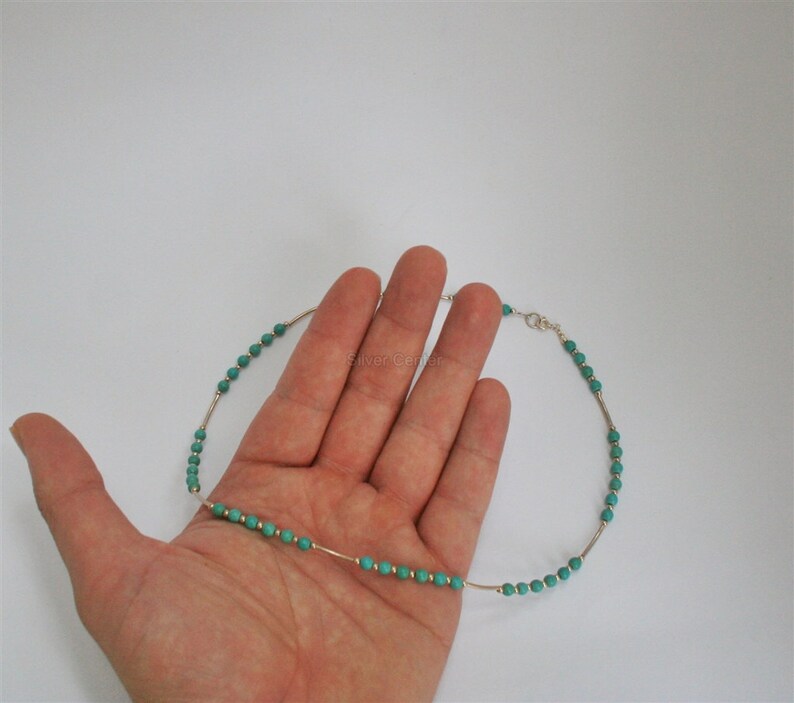 Simple and Unique Sterling Silver Necklace Small Bead Turquoise Necklace Natural Turquoise Jewelry Natural Gemstone Necklace
