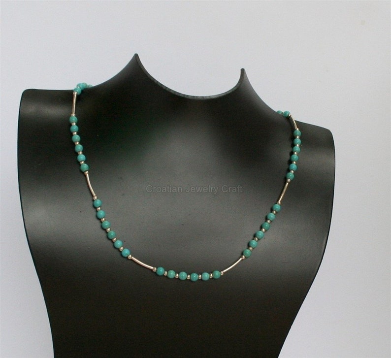 Simple and Unique Sterling Silver Necklace Small Bead Turquoise Necklace Natural Turquoise Jewelry Natural Gemstone Necklace