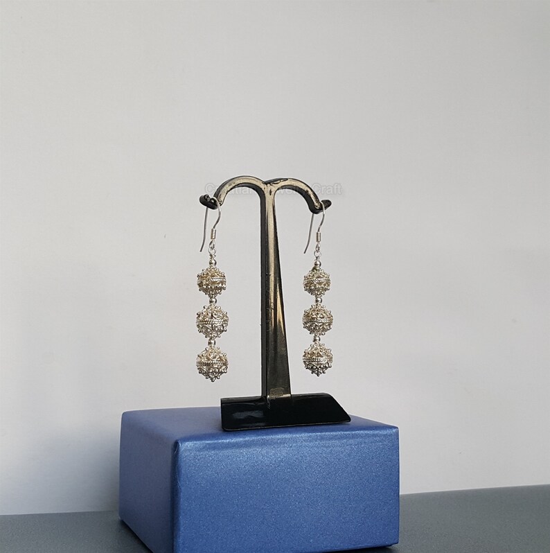 Dubrovnik Earrings Sterling Silver Filigree Earrings Croatian Earrings Handmade Dangle Earrings Simple Silver Triple Ball Earrings