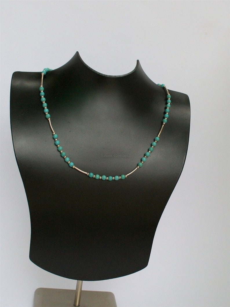 Simple and Unique Sterling Silver Necklace Small Bead Turquoise Necklace Natural Turquoise Jewelry Natural Gemstone Necklace