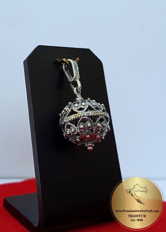Traditional Croatian Pendant, Dubrovnik Filigree Ball Pendant, Sterling Silver Ball Pendant, Mediterranean Ethnic Wedding Jewelry, Vintage Traditional Croatian Pendant, Dubrovnik Filigree Ball Pendant, Sterling Silver Ball Pendant, Mediterranean Ethnic Wedding Jewelry, Vintage