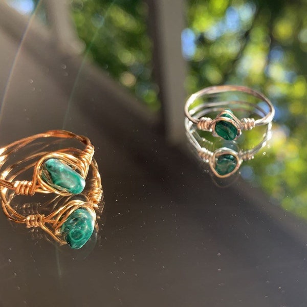 Dainty Wire Wrapped Malachite Ring