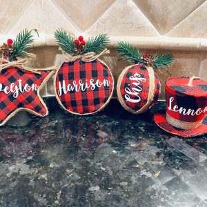 Personalized Buffalo Plaid Christmas Ornaments: Red and Black