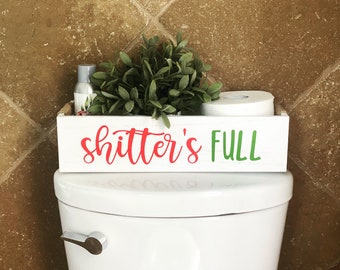 Shitters full bathroom decor. Christmas bathroom decor. Christmas vacation inspired. Toilet paper storage. 15.6x6x6 inch wooden box. White.