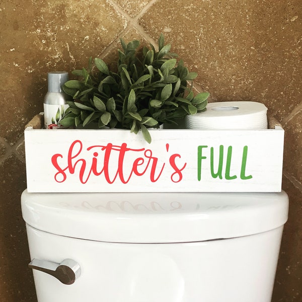Shitters full bathroom decor. Christmas bathroom decor. Christmas vacation inspired. Toilet paper storage. 15.6x6x6 inch wooden box. White.