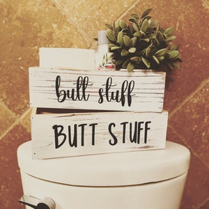Butt stuff funny bathroom decor. Bathroom storage. White rustic Wood box. Toilet paper storage.   white: 12in x 4.88in x 3.62in