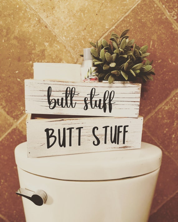 Butt stuff funny bathroom decor. Bathroom storage. White rustic Wood box.  Toilet paper storage. white: 12in x 4.88in x 3.62in