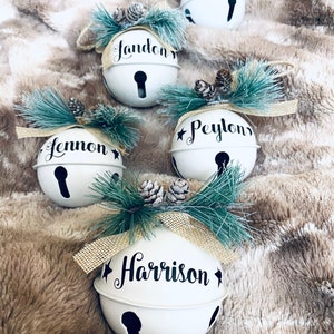 Personalized White Bell Christmas Ornament, Farmhouse Decor
