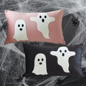 Pink Ghost Pillow Cover: Halloween Fall Decor (20x12in Cover Only)