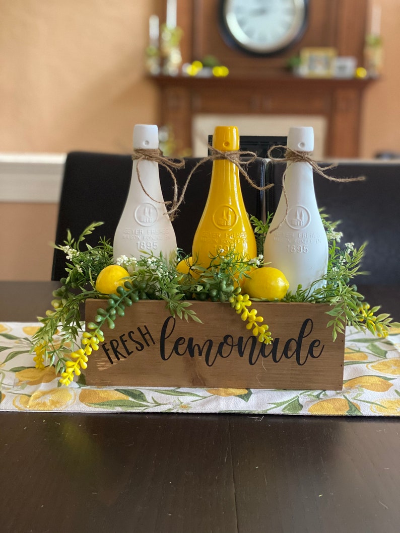 Fresh lemonade centerpiece. Lemon kitchen decor. Citrus kitchen decor. Lemons and succulents. Kitchen centerpiece. Lemon centerpiece. image 1