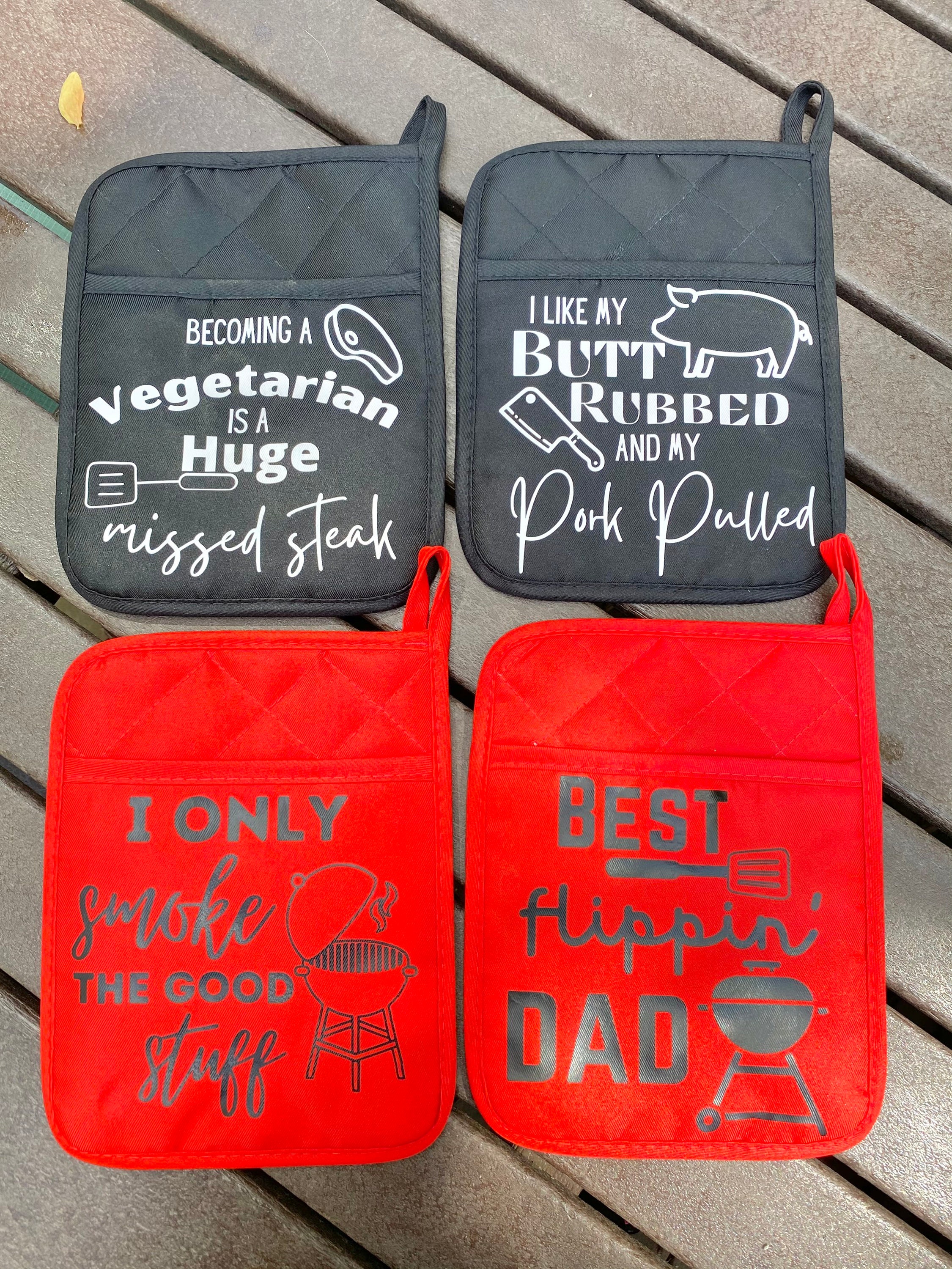 Grilling pot holders. Funny pot holders. Father’s Day gift ideas. Smoking pot holders. Summer gifts. For him.