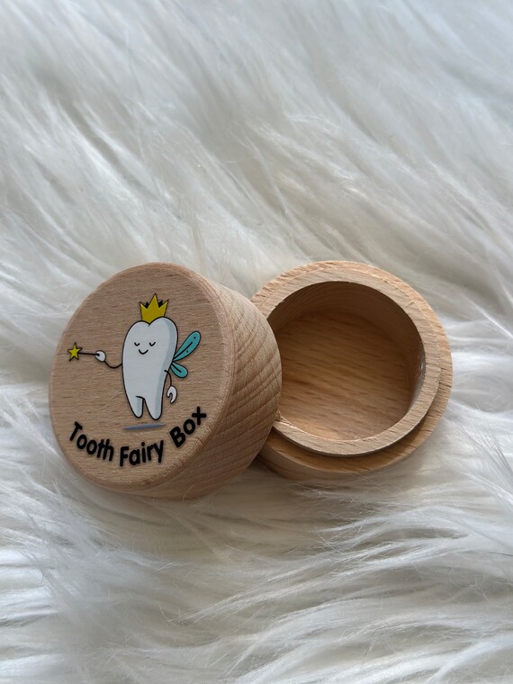 Boîte Fée Des Dents En Bois + Pièce Or + Sac Lin - Souvenir Dentition Enfant - Cadeau Mignon