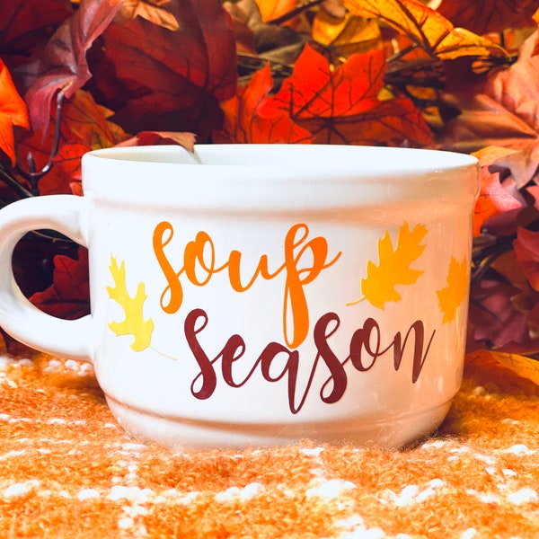 Soup season soup bowl. Orange, burgundy, and yellow. Fall soup bowl with handle. Fall dishes. Fall bowl. Autumn soup bowl