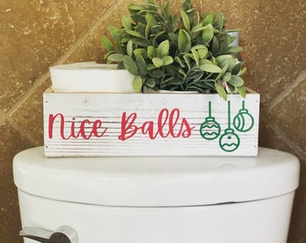 Funny Christmas Toilet Paper Storage: Red & Green Wooden Box