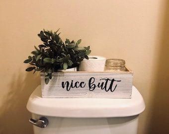 Funny Bathroom Decor Box: White Rustic Wood Toilet Paper Storage
