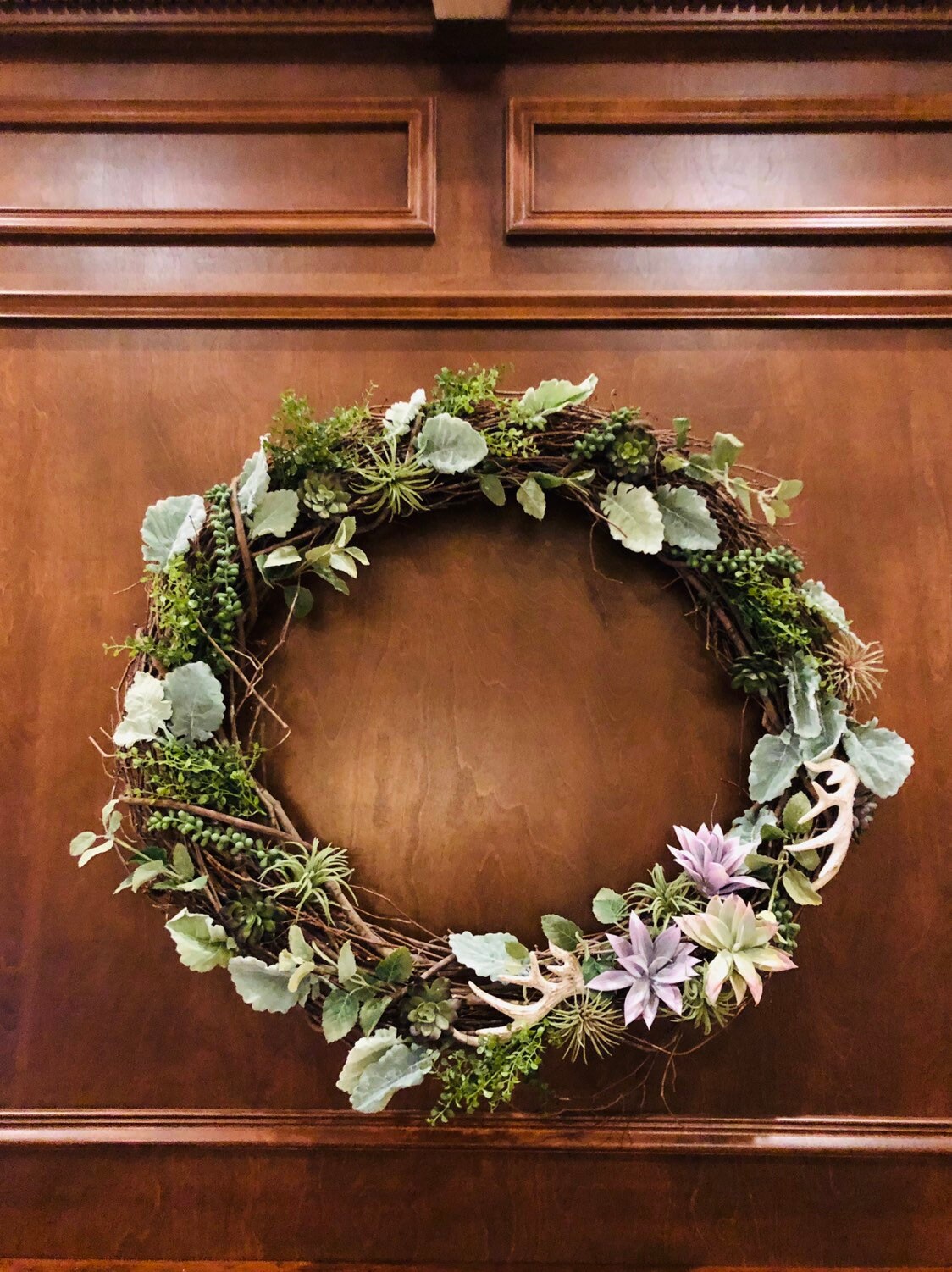 Large Artificial Succulent Wreath With Antlers for Mantle or Etsy