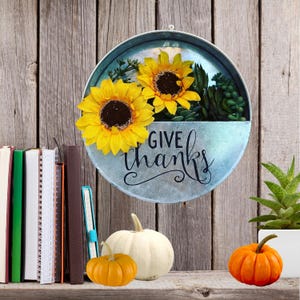 Give Thanks Galvanized Metal Wall Decor: Sunflower Succulents