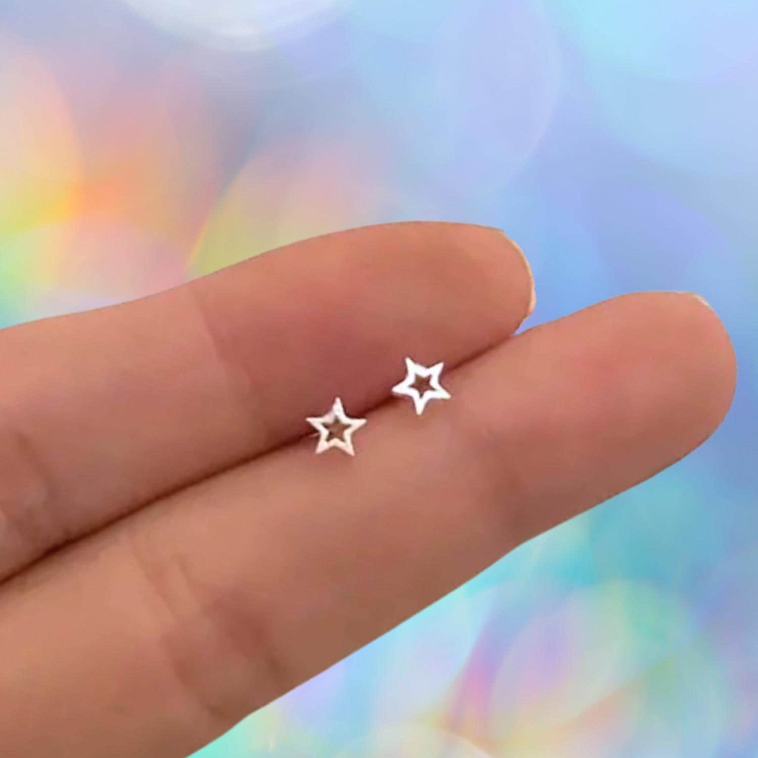 Real 925 Sterling Silver Open Star Stud Earrings – Christmas Sky Holiday Jewelry