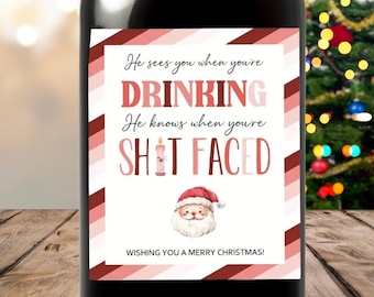 Christmas Wine Bottle Label, Funny Santa Design, Holiday Gift Decoration