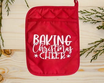 Baking Christmas Cheer Red Pot Holder: Holiday Kitchen Decor