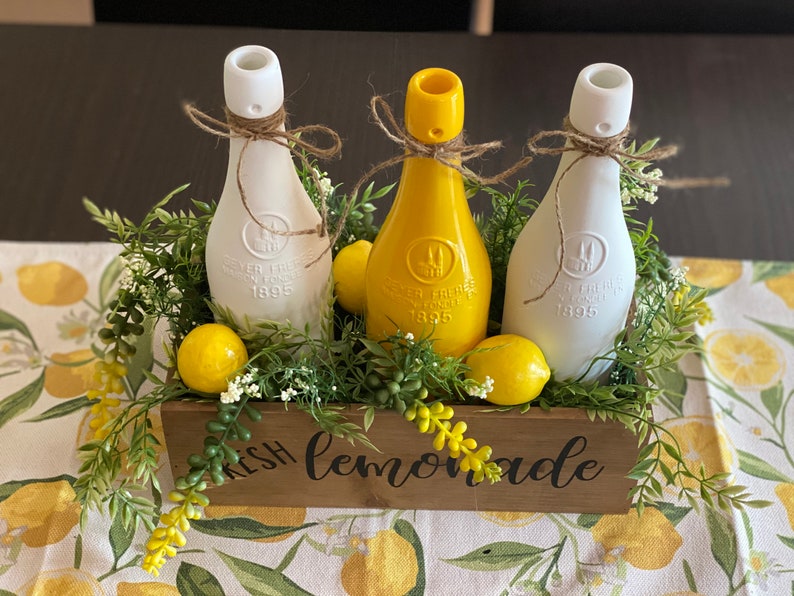 Fresh lemonade centerpiece. Lemon kitchen decor. Citrus kitchen decor. Lemons and succulents. Kitchen centerpiece. Lemon centerpiece. image 5