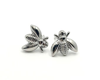 Silvery Bee Stud Earrings: Elegant Women's Jewelry