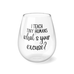 Eu ensino pequenos humanos, qual é a sua desculpa? Taça de vinho sem haste, taça de vinho para professor de 11,75 onças. Valorização do professor. Presente de fim de ano. ID do professor