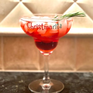 Christmarita , Christmas margarita glass. Holiday glassware. Christmas bar glasses. Christmas cocktail glass. Green and red margarita glass