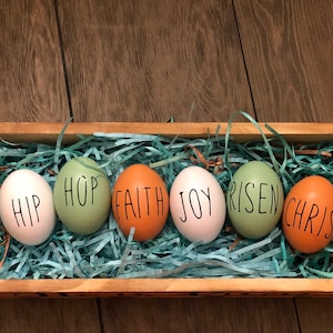 Rae Dunn Inspired Wooden Easter Eggs: Customizable Spring Decor (Set of 6)