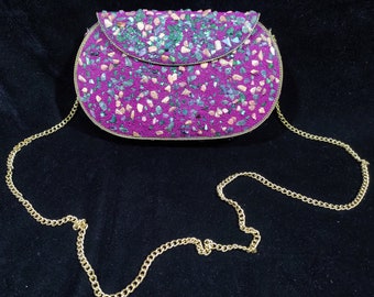 Bolso de mano étnico de metal, bolso de mano con cuentas multicolores y piedras, adornado con mosaico, cartera antigua, bolso de fiesta para mujer, caja de boda
